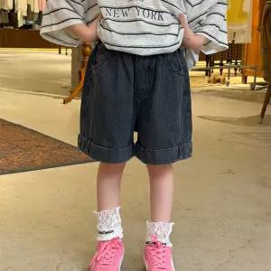 롤업 블랙 베이직 반바지 데님 팬츠 R17088