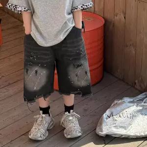 페인팅 워싱 찢청 반바지 데님 팬츠 R17058