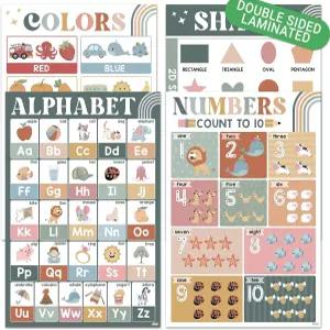 BEAWART ABC 알파벳 포스터 16x24 모던 보호 교육용 교실 장식용 색상 모양 숫자 차트 학습 홈스쿨 용품