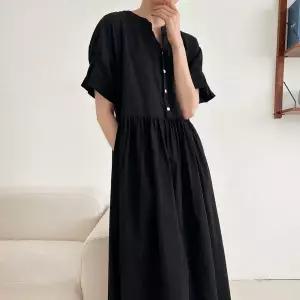 [클리어런스]큰사이즈 박시핏 하프버튼 롱 원피스_5