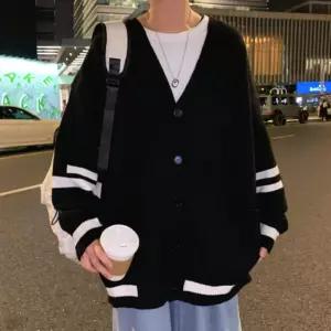 [옷자락][시즌오프]배색 심플 루즈핏 브이넥 2컬러 니트 가디건_5