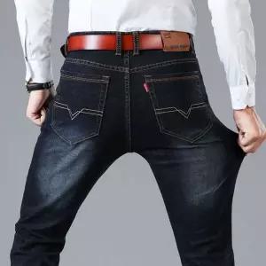 [하프클럽/]남성용 깔끔한 스티치 블랙진 일자바지 청바지