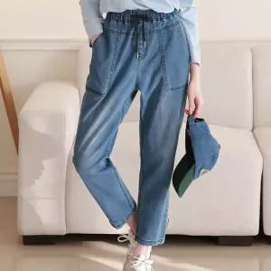 [하프클럽/]여성 아웃 포켓 배기 청바지 캐주얼 패션 밴딩 데님