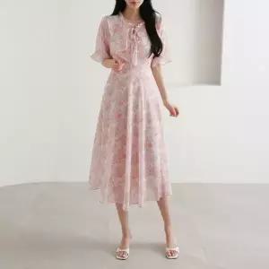 [클리어런스]반소매 톤업 프릴 살랑 시폰 상견례 리본 원피스_5