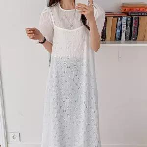 [클리어런스]코르셋 비침 펀칭 끈 꽃무늬 SS 롱원피스_5