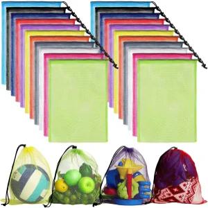 드로스트링 잠금 장치가 있는 44개의 대형 장난감 백 스포츠 체육관 메쉬 보관 자루 1575 1378 세탁 컬러풀