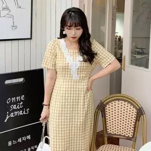 [하프클럽/]여름 여성 체크 원피스 데일리룩 쉬폰 롱 티 원피스