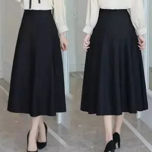 [하프클럽/]하객 롱스커트 A라인 울 겨울 여성블랙 정장 롱치마