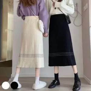 [하프클럽/]가을 롱 니트스커트 여성 겨울 고급 골지 스커트