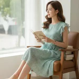 [센트럴몰]버티컬주름 프릴 나시원피스 롱 플레어