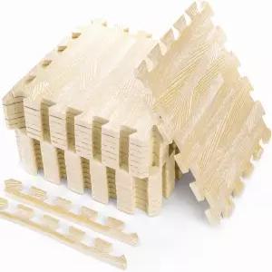 테베리 16피스 프린트 우드 그레인 바닥 EVA 매트 폼 38인치 퍼즐 두꺼운 타일