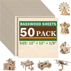 절단용 배스우드 시트 50팩 12 합판 및 18 공예용 위한 염색을 모델 목재 매끄러운 목판 판화 인치 건축