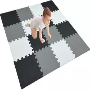 테두리가 있는 16피스 폼 플레이 매트 블랙 체육관 색상 타일 화이트 그레이 바닥 연동형 앤 운동 퍼즐