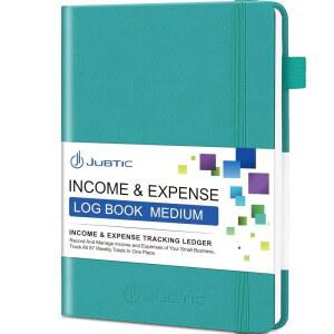 jubtic 하드커버 수입 및 지출 추적 금융 레코드 노트 a5 중소기업 장부 u2013 사이즈(청록색) - 로그 포켓 장부와 필수품 영수증 회계