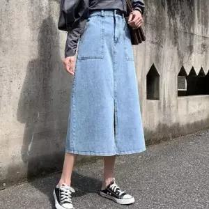 [하프클럽/]뒷 밴딩 스커트 데님 트임 청치마