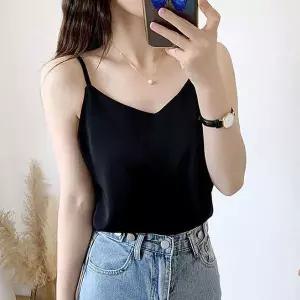 [하프클럽/]여성 새틴 브이넥 실크 광택 나시 이너