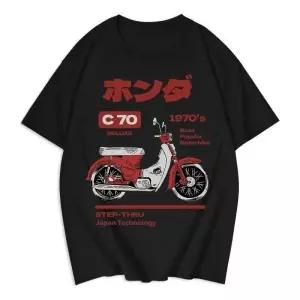 혼다 C70 오토바이 프린트 패턴 스쿠터 여름 남성용 코튼 반팔 티셔츠