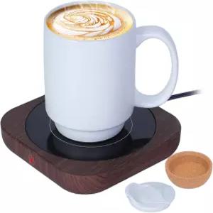 책상용 커피잔 워머 머그 세트 가열 세라믹 머그컵 사무실가정용 선물 기능이 있는 우드 자동 차단