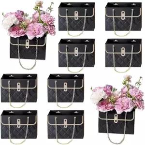 8PCS 플라워 페이퍼 선물 가방 금속 체인이 있는 꽃다발 보관 버킷 플로리스트 핸드백 결혼식 파티