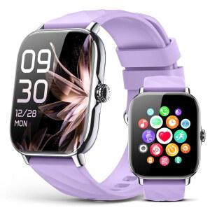 [미국배송] 스텝 카운터 수면 칼로리 모니터 만보계 IP68 방수 기능이 있는 여성용 스마트워치 피트니스 트래커 폰 안드로이드용 120개 이상의 스포츠 스마트워치(퍼플)