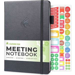 clever fox 미팅 노트 u2013 작업 회의용 비즈니스 메모장, ) a5(블랙) 및 행동 관리 조직자(노트 프로젝트 항목