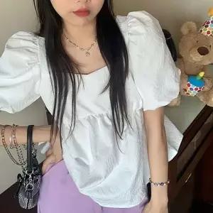 [하프클럽/]스퀘어넥 퍼프소매 패턴 블라우스 여름용