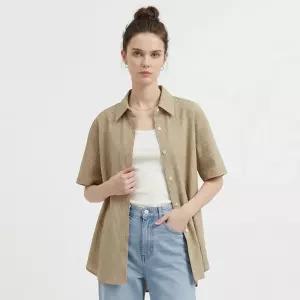 여성 카라넥 스트라이프 데일리 반팔 남방 셔츠 EGG-WBL-21203-브라운