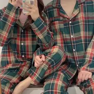 [하프클럽/]체크무늬 커플 파자마 세트 취침 홈웨어 남녀잠옷