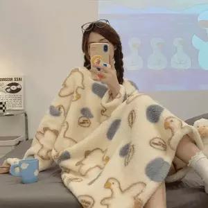 [하프클럽/]여성극세사원피스포근한 겨울잠옷 따뜻한파자마