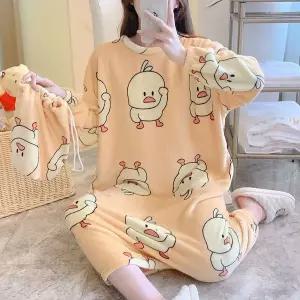 [하프클럽/]수면잠옷 홈웨어 기모 원피스 파자마 겨울잠옷