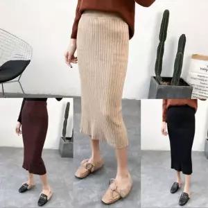 [하프클럽/]여성 골지 니트 스커트 사계절 가을 롱 스커트