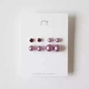 [옷자락]여자 무니켈 퍼플 진주볼 크리스탈 스터드 귀걸이 세트