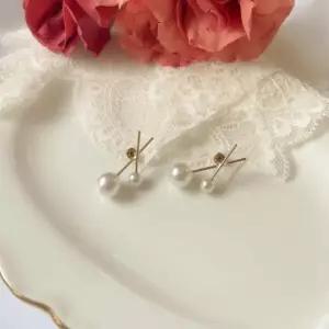 [옷자락]여자 사계절 포인트 더블 진주 드롭 귀걸이