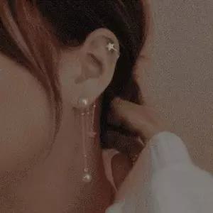 [옷자락]여자 섬세한 진주 별 크롤러 이어커프 언발란스 롱체인 귀걸이