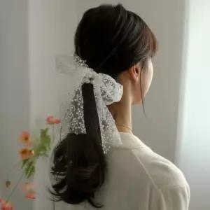 [옷자락]여자 레이스 포인트 진주 곱창 머리끈