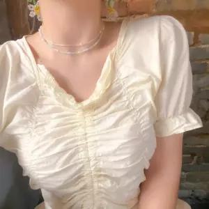 [옷자락]여자 이중 클리어 파스텔 미니 비즈 진주 초커 목걸이