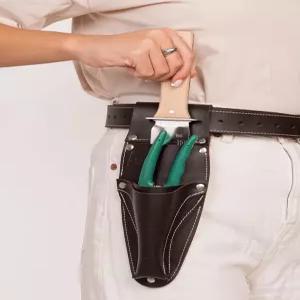 프루너와 가위 주머니가 있는 호리 브라운 가능 가죽 벨트 사이즈 맞춤형 조절 포켓이 다크 가드닝 원 시스