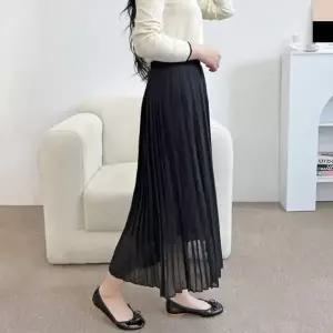 [하프클럽/]여름 쉬폰 주름 롱스커트 여성 편안한 미디스커트