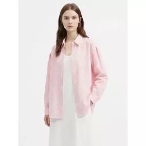 [하프클럽/샵앤]여성 카라넥 체크 루즈핏 봄컬러 긴팔 남방 셔츠 EGG-WBL-21201-