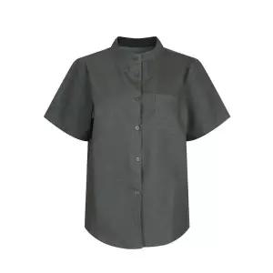 [하프클럽/샵앤]여성 차이나카라 포켓 반팔 남방 셔츠 EGG-WBL-21202-먹색