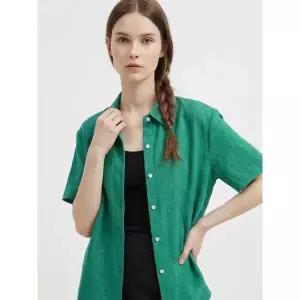 [하프클럽/샵앤]여성 카라넥 심플 까실까실 루즈핏 반팔 남방 셔츠 EGG-WBL-212