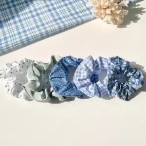 [옷자락]여자 패브릭 블루밍 패턴 예쁜 곱창밴드 헤어 세트