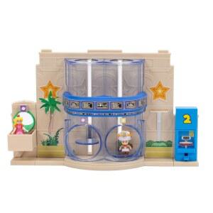 슈퍼 마리오 갤럭시 무비 u2013 게이트웨이 디오라마 플레이셋에 1.5인치 프린스 피치와 캡틴 두꺼비 미니 액션 피규어, 스프링 스타 런처 기능 탑재