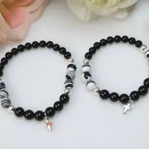 여자 실버 십자가 원석 남녀 팔찌 커플 07W1876D24