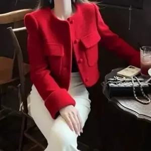 엘럽 여성용 빨강 모직 코트 고감각 쇼트 박템1