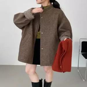 여성 하프 모직 빈티지 오피스룩 코트 체크 KS1