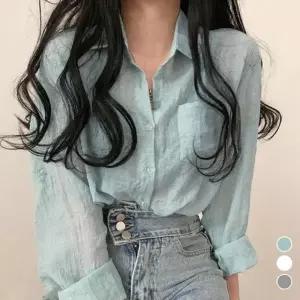 여성 베이직 긴팔 여름 셔츠 여자여름 와이셔츠 여성여름셔츠 시원한셔츠