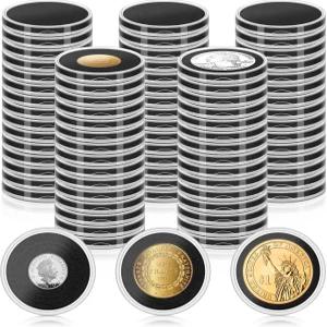 팬순타 60개 실버 달러 동전 홀더 - 조절 가능한 스펀지 개스킷이 있는 투명 원형 플라스틱 케이스 17-40mm