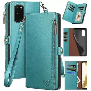 XcaseBar 삼성 갤럭시 S20 지갑 케이스 지퍼 신용 카드 홀더 RFID 차단 , 플립 폴리오 북 PU 가죽 폰 충