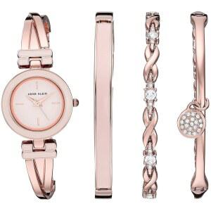 앤 클라인 여성용 뱅글 시계 및 프리미엄 크리스탈 악센트 팔찌 세트